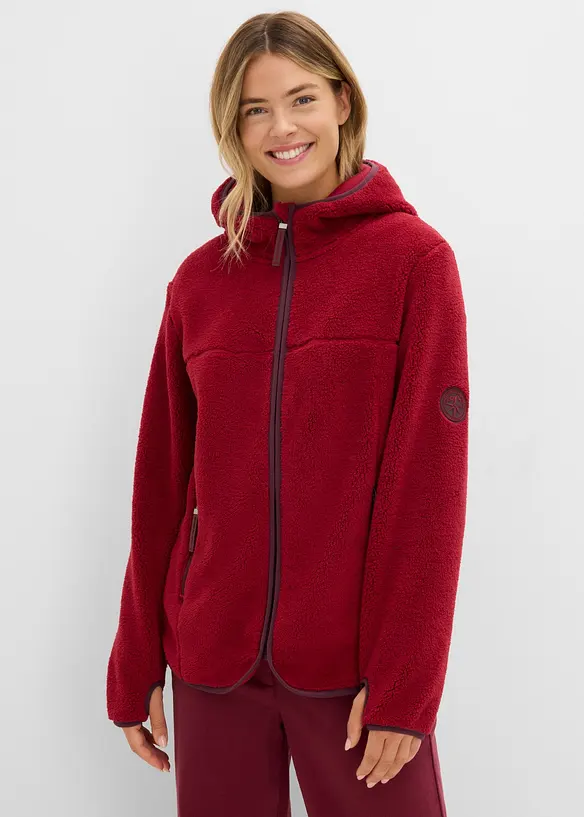 Teddy-Fleece Jacke mit Kapuze in rot von vorne (im Anschnitt) - bonprix Teddy-Fleece Jacke mit Kapuze in rot von vorne (im Anschnitt) - bonprix