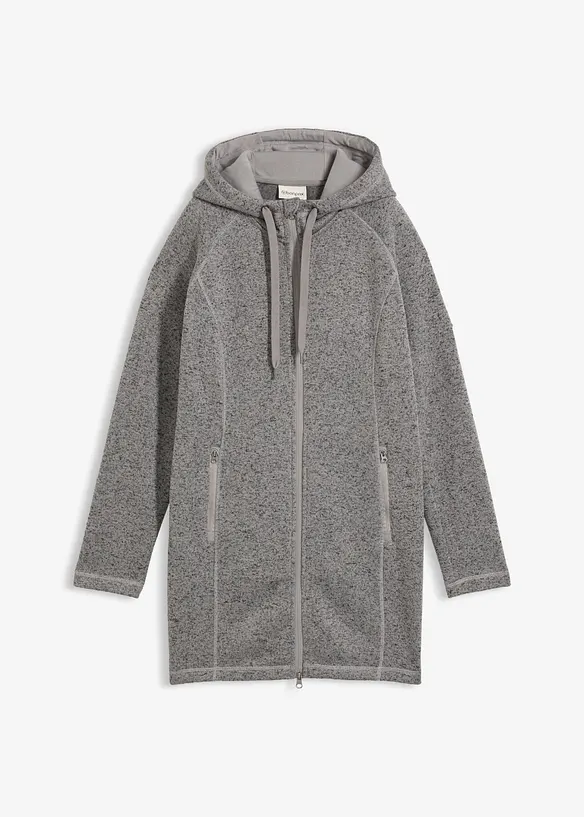 Long-Fleecejacke mit Kapuze in schwarz von vorne - bonprix