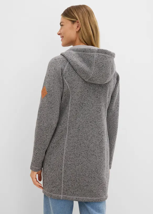 Long-Fleecejacke mit Kapuze in schwarz von hinten (im Anschnitt) - bonprix