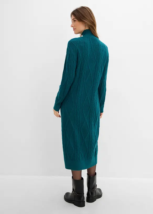 Strickkleid aus Zopfstrick in petrol von hinten (Totalaufnahme) - bonprix Strickkleid aus Zopfstrick in petrol von hinten (Totalaufnahme) - bonprix