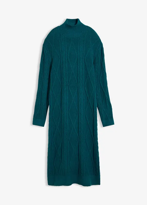 Strickkleid aus Zopfstrick in petrol von vorne - bonprix Strickkleid aus Zopfstrick in petrol von vorne - bonprix