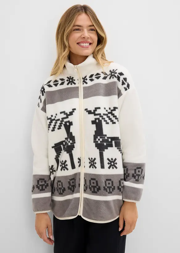 Fleecejacke aus Teddyfleece in grau von vorne (im Anschnitt) - bonprix