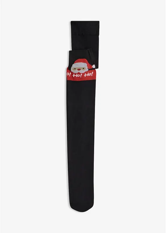 Overknee-Strumpfhose mit Weihnachtsmotiv 60 DEN in schwarz von vorne - bonprix