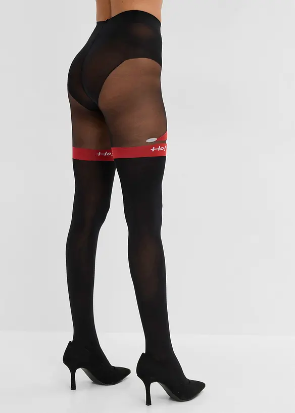 Overknee-Strumpfhose mit Weihnachtsmotiv 60 DEN in schwarz von hinten - bonprix