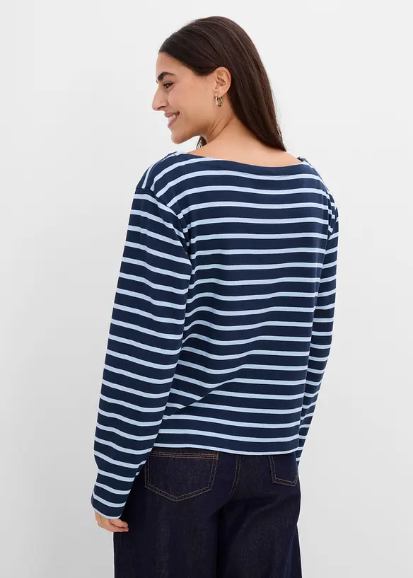 Langarmshirt aus reiner Bio-Baumwolle, (2er Pack) in blau von hinten (im Anschnitt) - bonprix