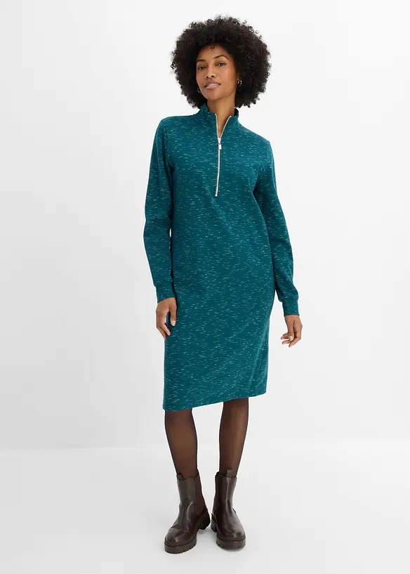 Sweatkleid mit Troyer in petrol von vorne (Totalaufnahme) - bonprix Sweatkleid mit Troyer in petrol von vorne (Totalaufnahme) - bonprix