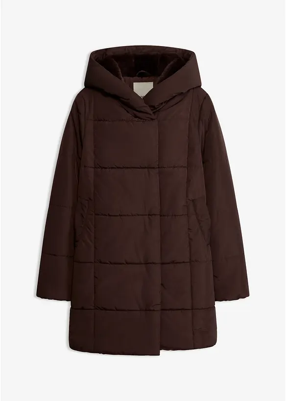 Steppjacke mit Fellimitat Besatz in braun von vorne - bonprix