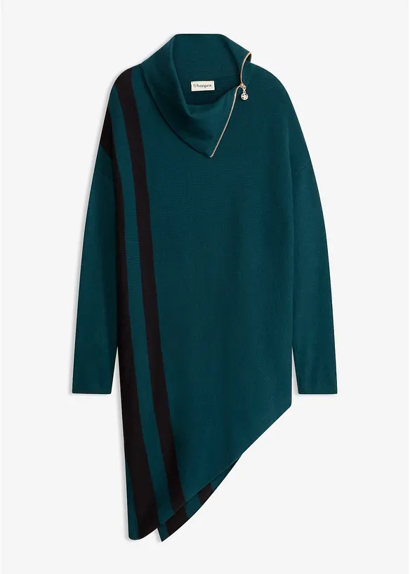 Longpullover mit Zipfel in petrol von vorne - bonprix