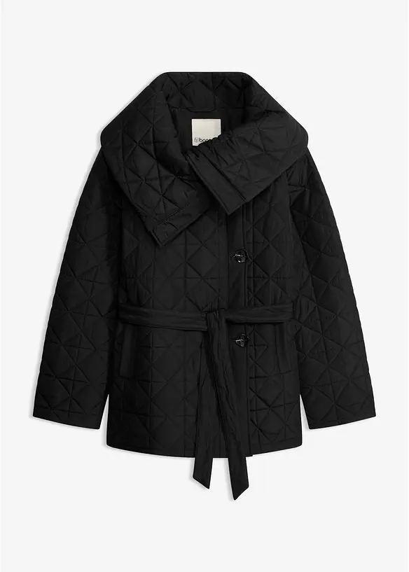 Steppjacke mit Bindeband, wasserabweisend in schwarz von vorne - bonprix