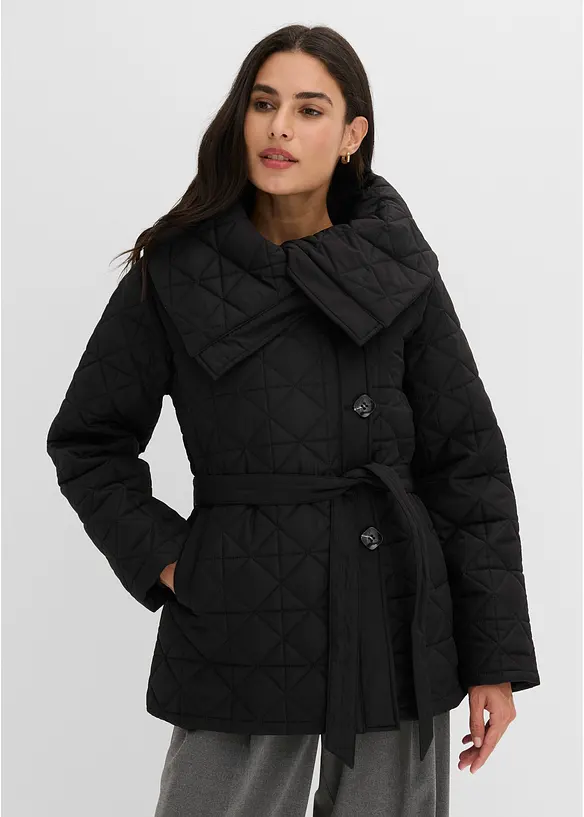 Steppjacke mit Bindeband, wasserabweisend in schwarz von vorne (im Anschnitt) - bonprix