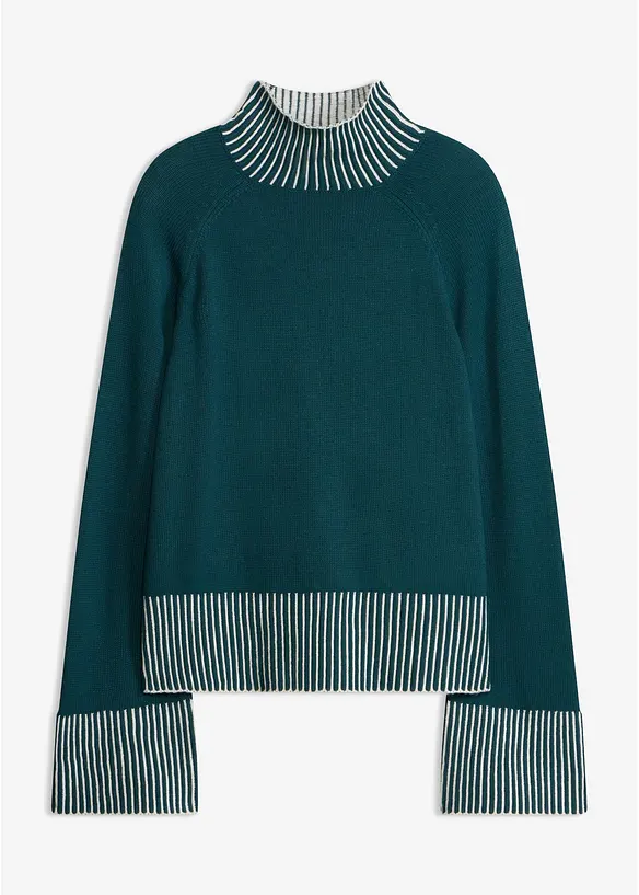 Stehkragenpullover aus weichem Kaschmir-Mix in petrol von vorne - bonprix