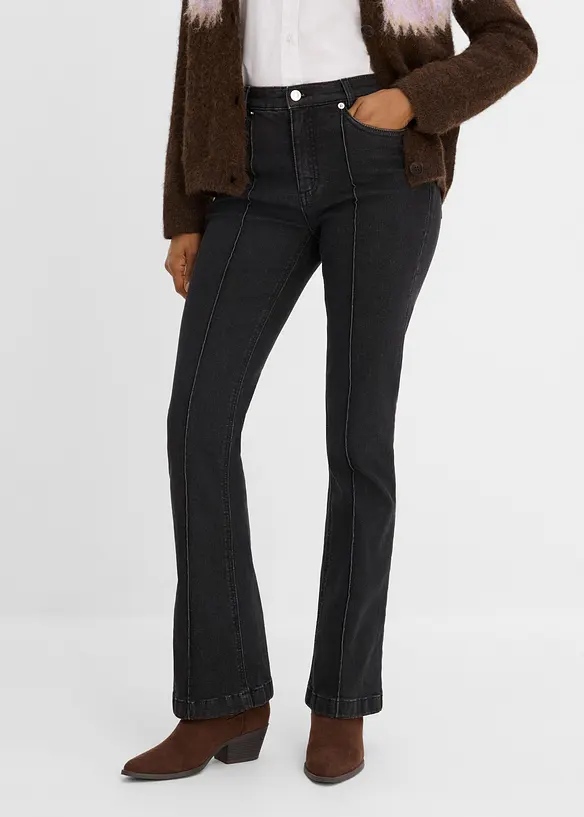 Bootcut-Jeans Mid Waist in schwarz von vorne - bonprix