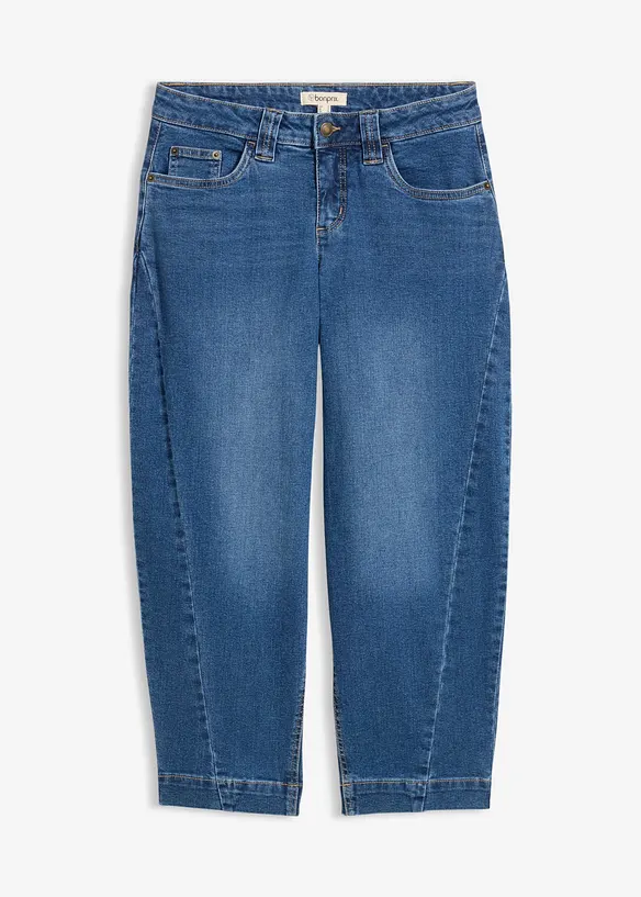 Barrel-Jeans, Mid Waist, cropped in blau von vorne - bonprix