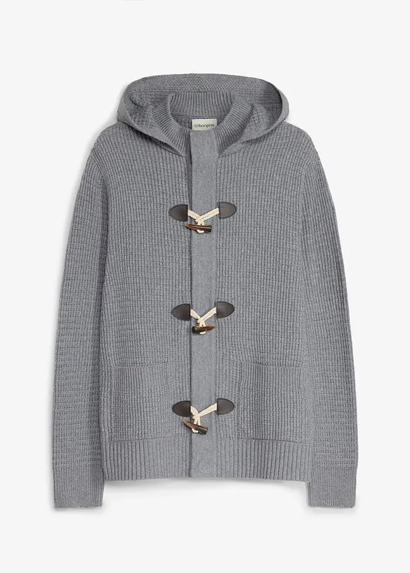 Grobstrickjacke mit Kapuze in grau von vorne - bonprix