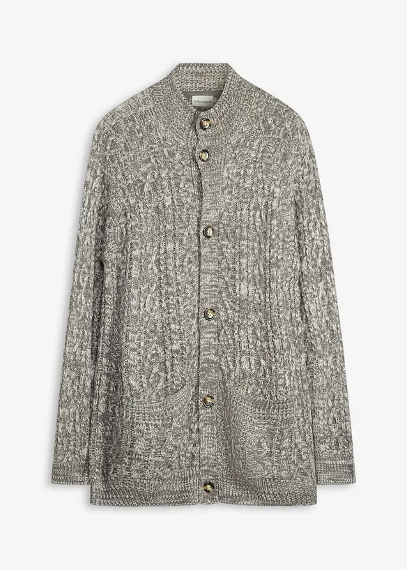 Grobstrickjacke mit Stehkragen in grau von vorne - bonprix
