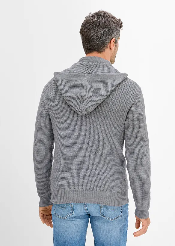 Grobstrickjacke mit Kapuze in grau von hinten (im Anschnitt) - bonprix