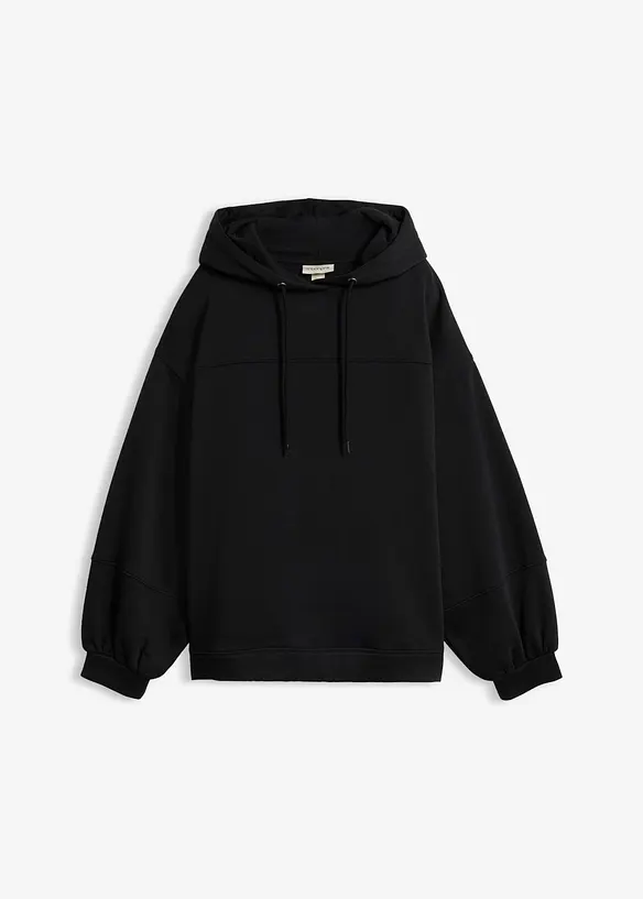 Oversize-Kapuzen-Sweatshirt aus weichem Baumwoll-Mix in schwarz von vorne - bonprix