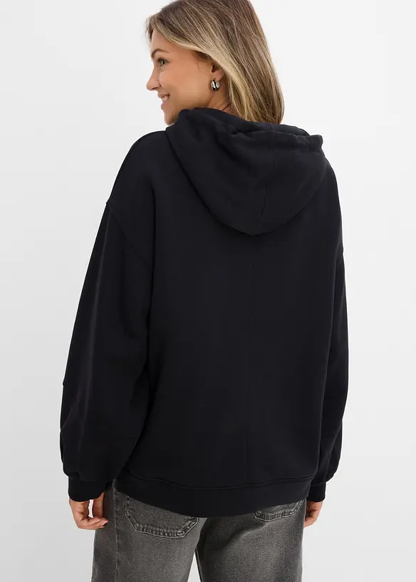 Oversize-Kapuzen-Sweatshirt aus weichem Baumwoll-Mix in schwarz von hinten (im Anschnitt) - bonprix