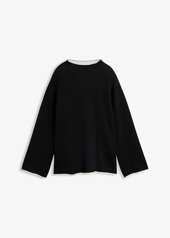 Wende-Pullover aus Feinstrick in schwarz von vorne - bonprix Wende-Pullover aus Feinstrick in schwarz von vorne - bonprix