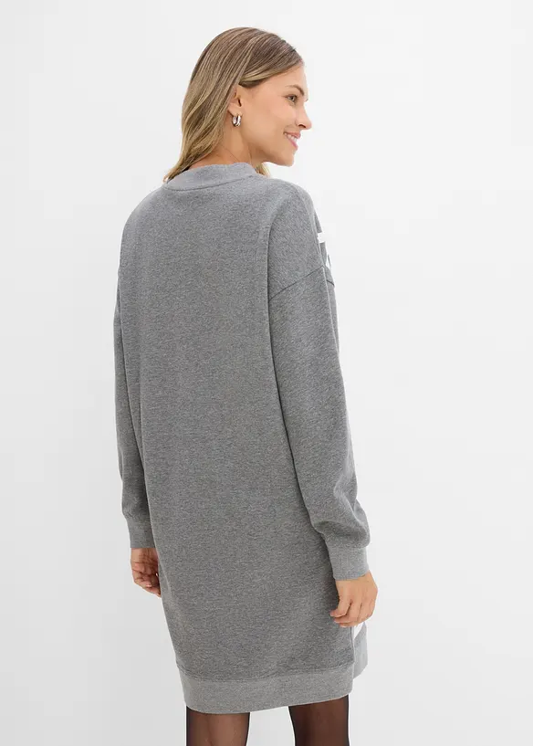 Oversize-Sweatkleid aus weichem Baumwoll-Mix in grau von hinten (Totalaufnahme) - bonprix