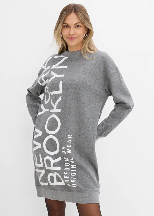 Oversize-Sweatkleid aus weichem Baumwoll-Mix in grau von vorne (Totalaufnahme) - bonprix