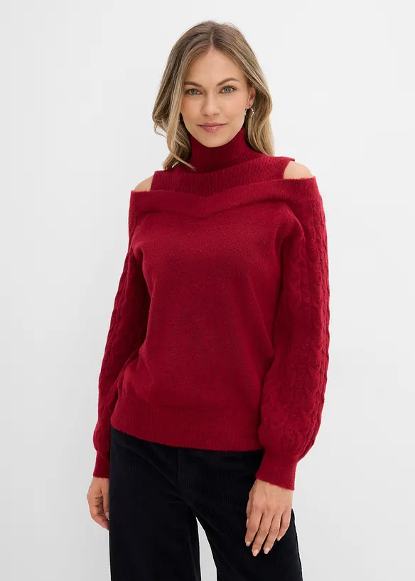 Schulterfreier Pullover in rot von vorne (im Anschnitt) - bonprix Schulterfreier Pullover in rot von vorne (im Anschnitt) - bonprix