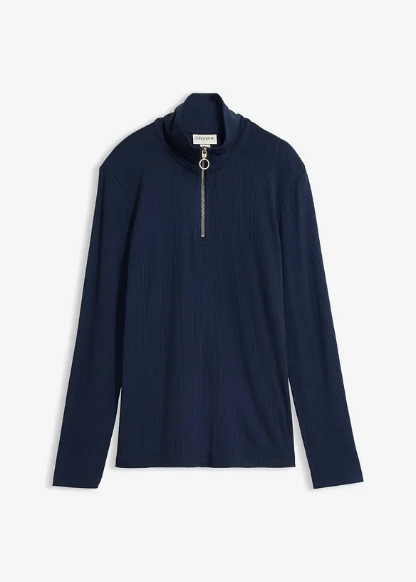 Rippshirt aus softem Viskose-Mix in blau von vorne - bonprix Rippshirt aus softem Viskose-Mix in blau von vorne - bonprix