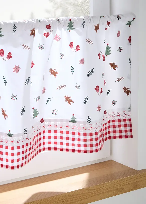 Scheibengardine aus Bio-Baumwolle mit Spitze in rot (Detailaufnahme) - bonprix