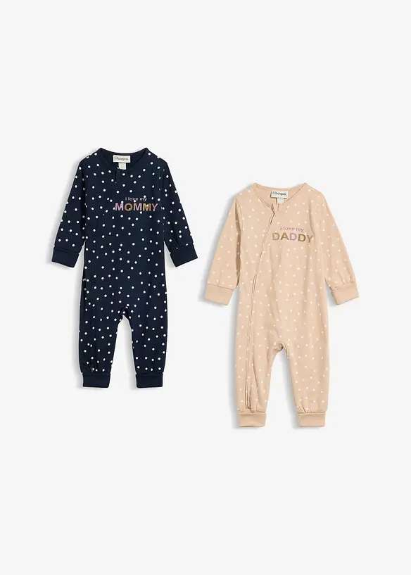 Mitwachsender Baby Strampler aus reiner Bio-Baumwolle (2er Pack) in blau von vorne - bonprix