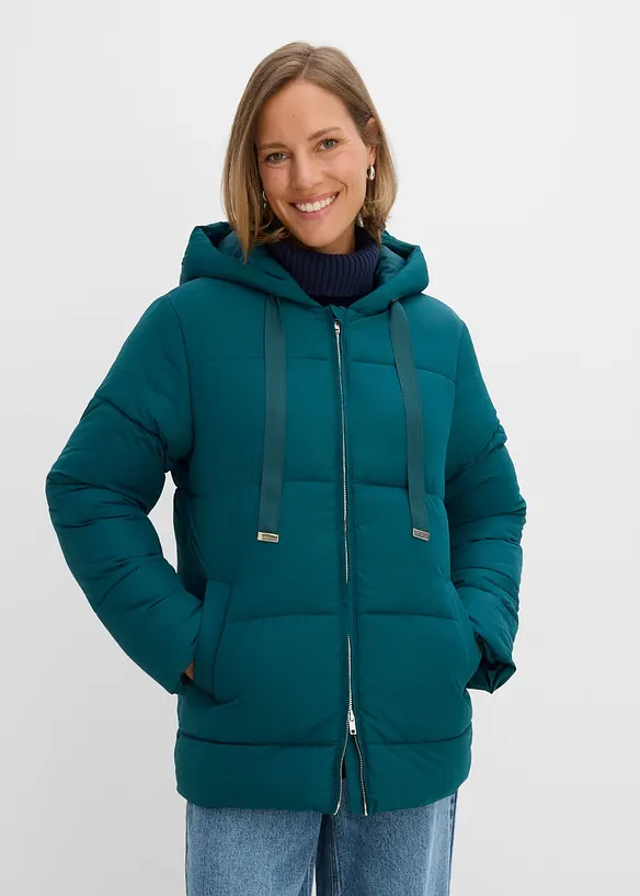 Oversize Puffer-Jacke in petrol von vorne (im Anschnitt) - bonprix