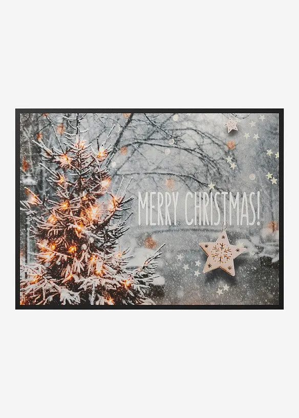 Waschbare Fußmatte mit weihnachtlichem Statement in grau - bonprix