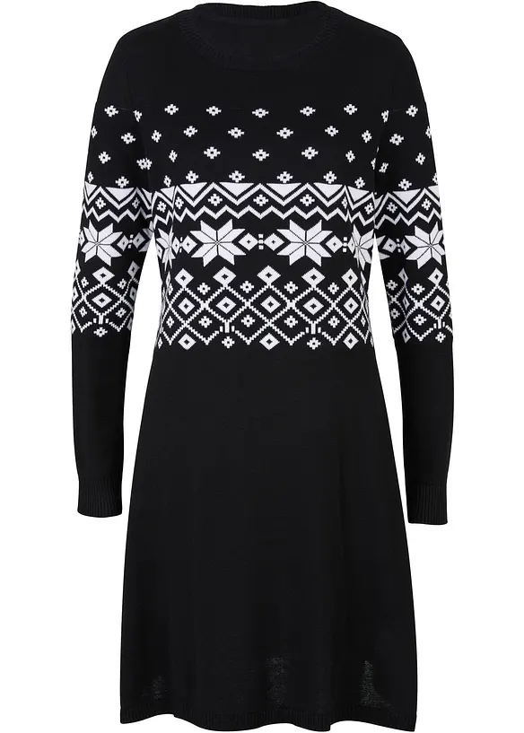 Feinstrickkleid aus Baumwoll-Mix in schwarz von vorne - bonprix