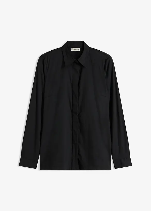 Long-Stretch-Bluse in schwarz von vorne - bonprix