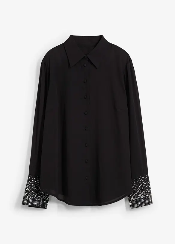 Hemdbluse mit Glitzersteinchen in schwarz von vorne - bonprix Hemdbluse mit Glitzersteinchen in schwarz von vorne - bonprix
