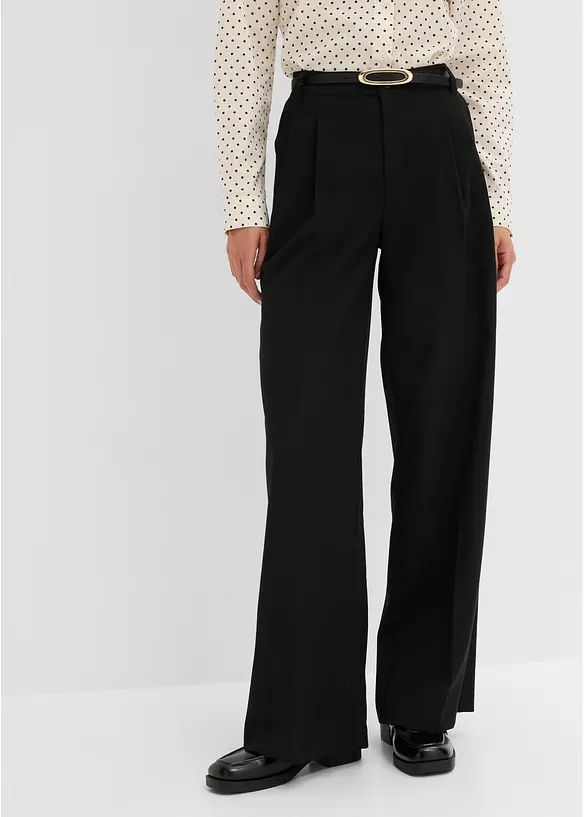Weite Bundfaltenhose in schwarz von vorne - bonprix
