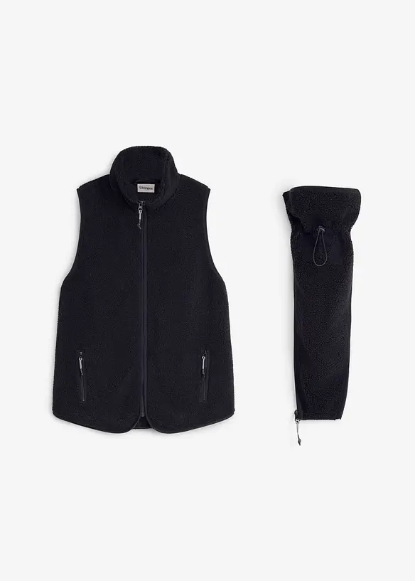 3-in-1 weiche Umstands-und Trageweste aus Teddyfleece in schwarz von vorne - bonprix