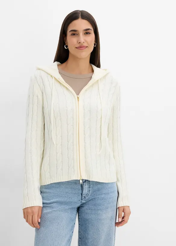 Strickjacke im Zopfmuster-Design in weiß von vorne (im Anschnitt) - bonprix