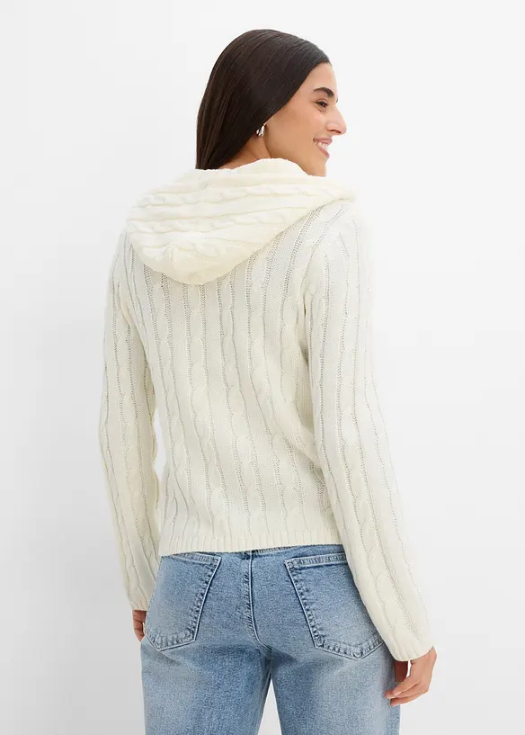 Strickjacke im Zopfmuster-Design in weiß von hinten (im Anschnitt) - bonprix