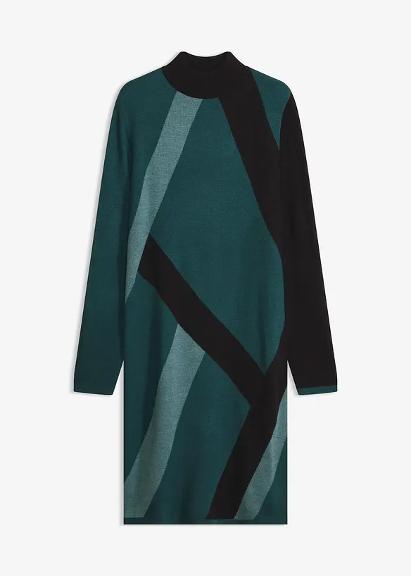 Jacquard-Strickkleid mit modernen Streifen in petrol von vorne - bonprix