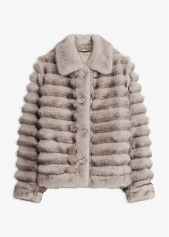 Kurze Fellimitat-Jacke in braun von vorne - bonprix