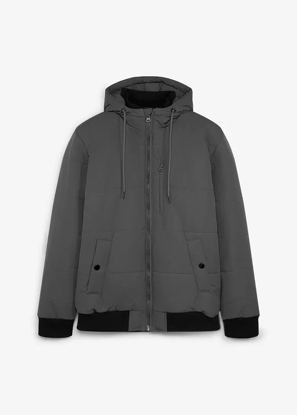 Winter-Steppjacke in Blousonform mit Kapuze in grau von vorne - bonprix