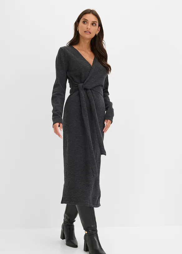 Midi-Strickkleid in grau von vorne (Totalaufnahme) - bonprix