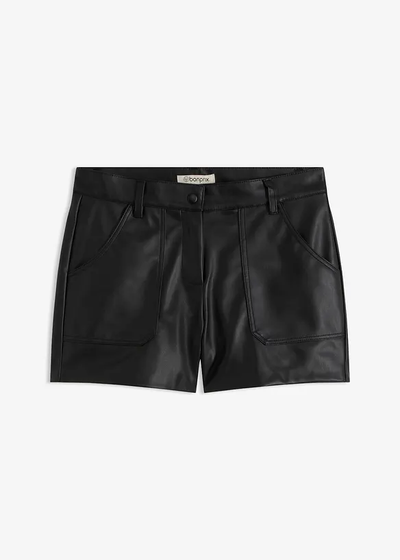 Lederimitat-Shorts in Mid Waist in schwarz von vorne - bonprix Lederimitat-Shorts in Mid Waist in schwarz von vorne - bonprix