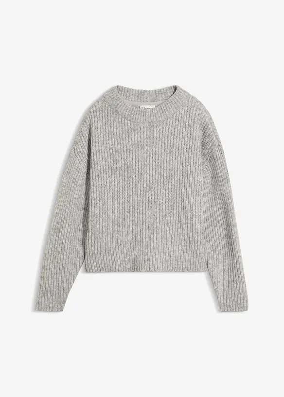 Grobstrick-Pullover aus weichem Woll-Mix in grau von vorne - bonprix Grobstrick-Pullover aus weichem Woll-Mix in grau von vorne - bonprix
