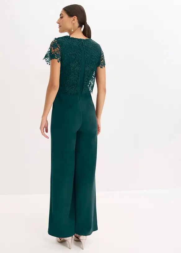 Jumpsuit aus softem Scuba mit Spitze in grün von hinten (Totalaufnahme) - bonprix Jumpsuit aus softem Scuba mit Spitze in grün von hinten (Totalaufnahme) - bonprix