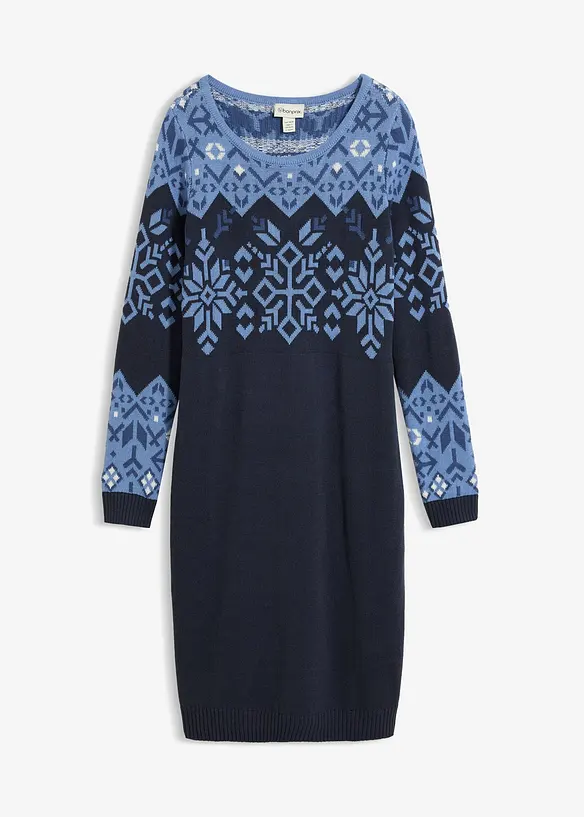 Strickkleid mit Norwegermuster aus Baumwoll-Mix in blau von vorne - bonprix Strickkleid mit Norwegermuster aus Baumwoll-Mix in blau von vorne - bonprix