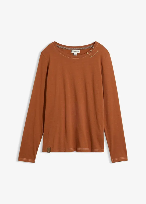Langarmshirt mit Zierknöpfen in braun von vorne - bonprix