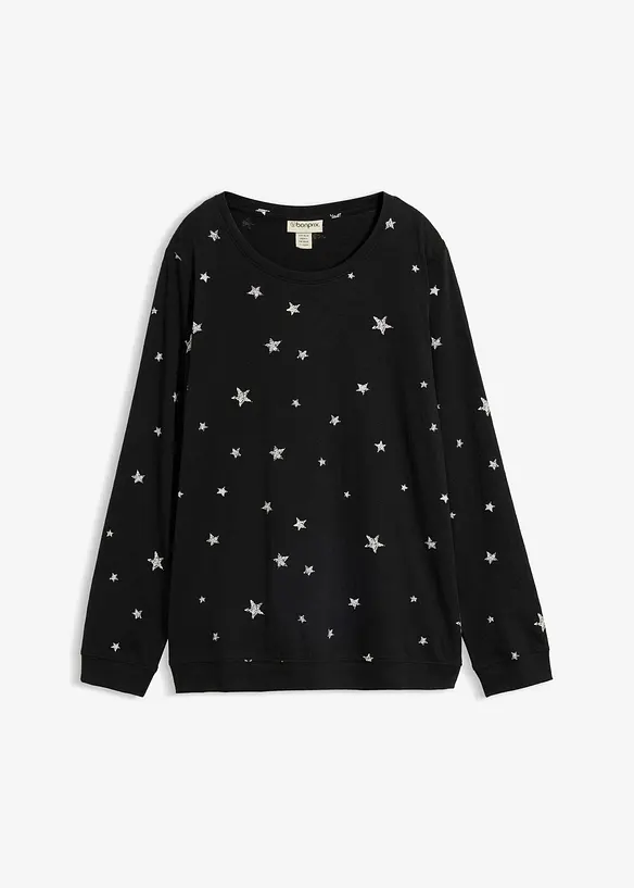 Bedrucktes Langarmshirt aus Baumwolle in schwarz von vorne - bonprix Bedrucktes Langarmshirt aus Baumwolle in schwarz von vorne - bonprix
