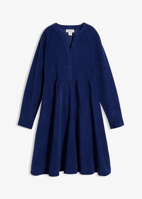 Cord-Kleid aus elastischem Baumwoll-Mix in blau von vorne - bonprix