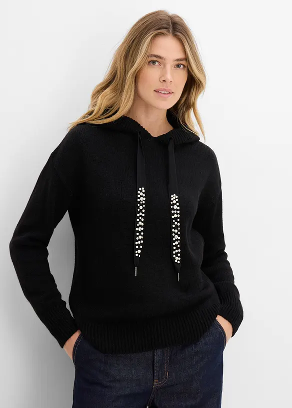 Oversize-Pullover in schwarz von vorne (im Anschnitt) - bonprix